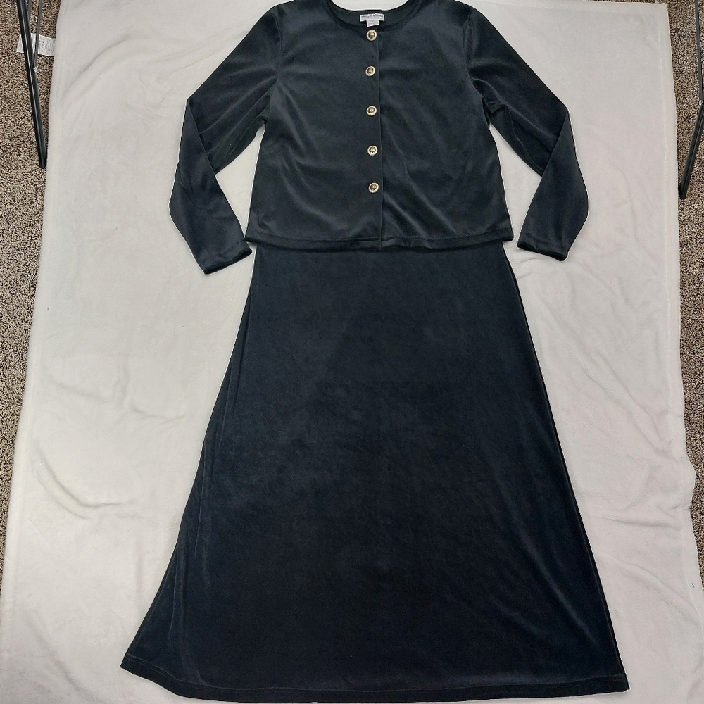 DIANE VON FURSTENBERG THE COLOR AUTHORITY VTG BLACK VELVET DRESS JACKET SET SZ M - Picture 2 of 16